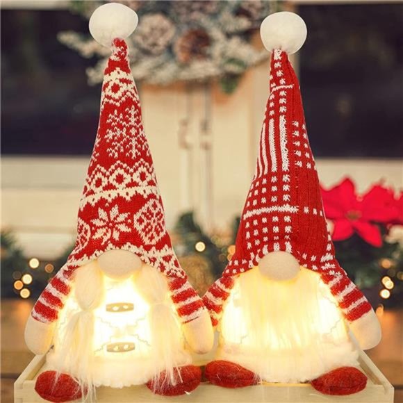 2 Pack Lighted Christmas Gnomes, 14 Inch Plush Scandinavian Swedish Tomte - Picture 4 of 6
